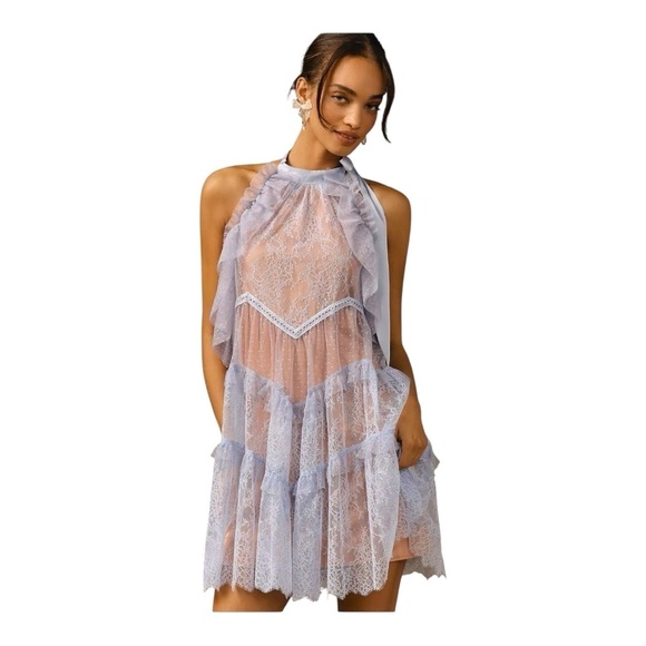 ANTHROPOLOGIE Lace Tunic Halter Dress Lavender Size XL NEW - Picture 13 of 13